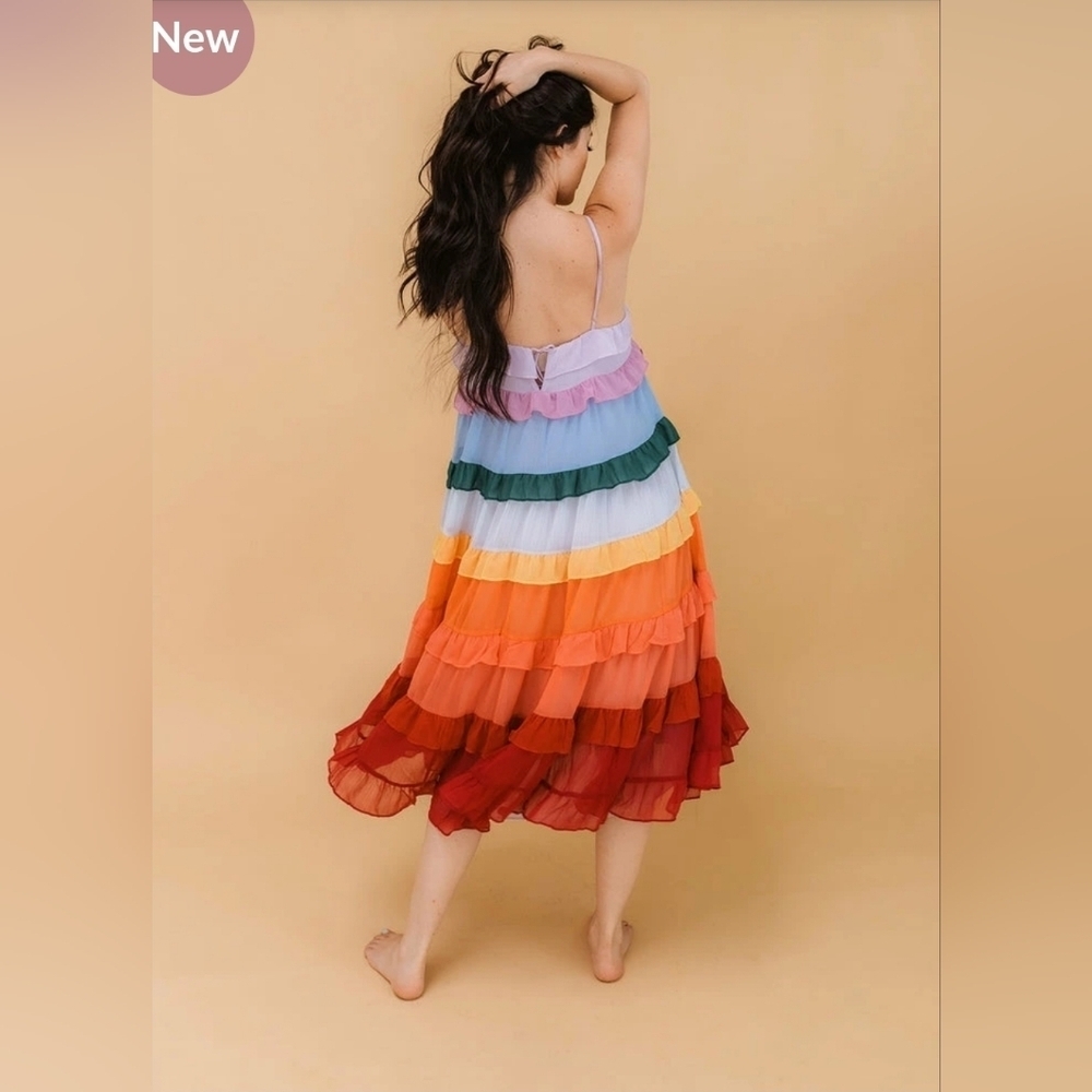Storia Color Me Pretty Ruffle Tiered Midi Dress size S - Picture 3 of 6
